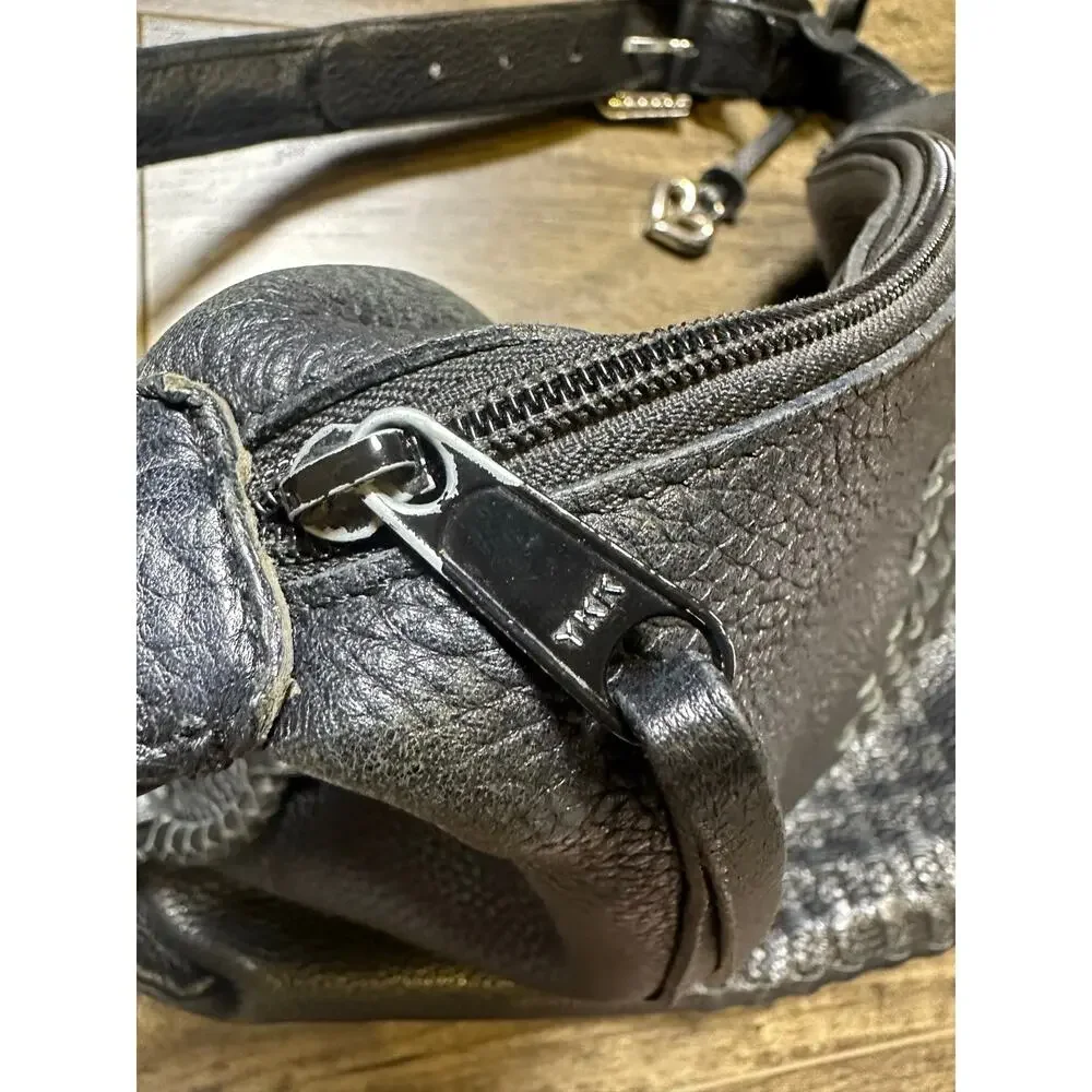 Brighton Black Leather Hobo Shoulder Bag Woven Center